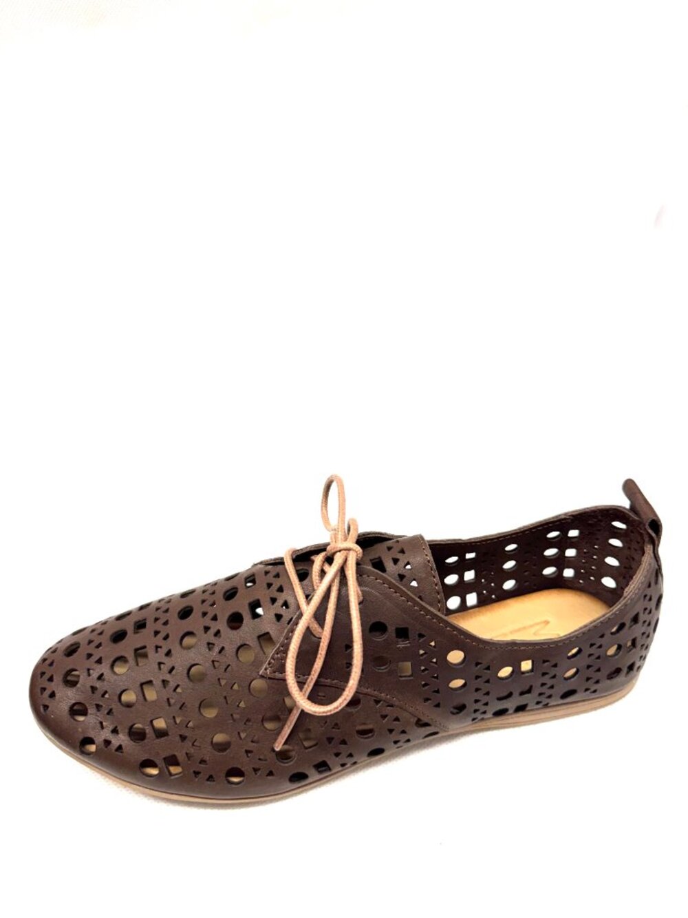 MIZ MOOZ WOMEN'S PERFORETED LEATHER FLATS LACE UP BROWN 37EU / 7US # T-44 - Picture 3 of 4
